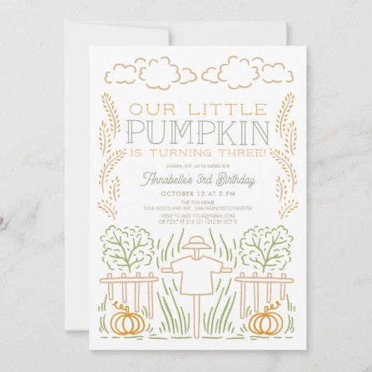 Invitation Petite moisson Citrouille Écarette Anniversaire (Devant)