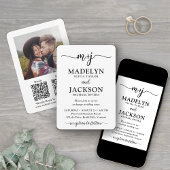 Invitation Petite Monogram QR Code Tout-en-un Photo Mariage