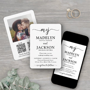 Invitation Petite Monogramme QR Code Mariage photo tout-en-un
