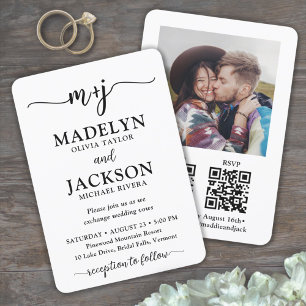 Invitation Petite Monogramme QR Code Mariage photo tout-en-un