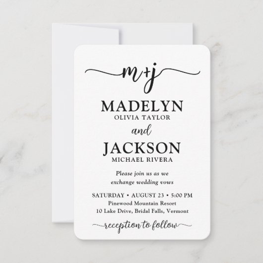 Invitation Petite Monogramme QR Code Mariage photo tout-en-un (Devant)
