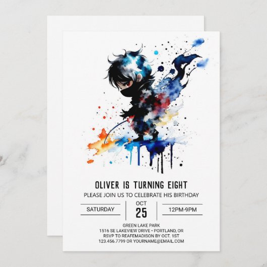 Invitation Petite Ninja Boy Digital Anniversaire (Devant / Derrière)