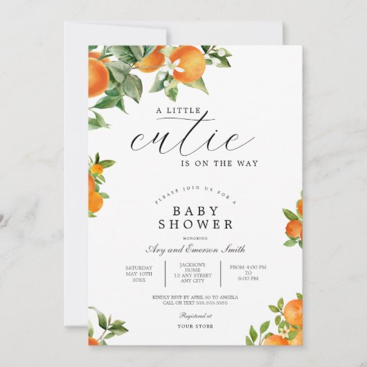 Invitation Petite Orange Little Cutie Citrus 1er Anniversaire (Devant)