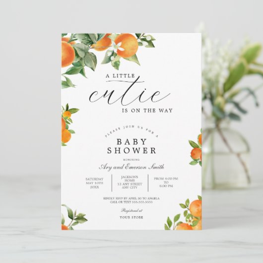Invitation Petite Orange Little Cutie Citrus 1er Anniversaire (Debout devant)