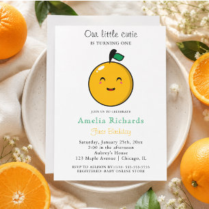 Invitation Petite Orange Mignonne Citronnée 1er Anniversaire