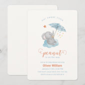 Invitation Petite parapluie bleu éléphant bébé shower (Devant / Derrière)