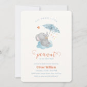 Invitation Petite parapluie bleu éléphant bébé shower (Devant)