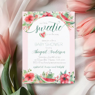 Invitation Petite pastèque rose douce Baby shower floral