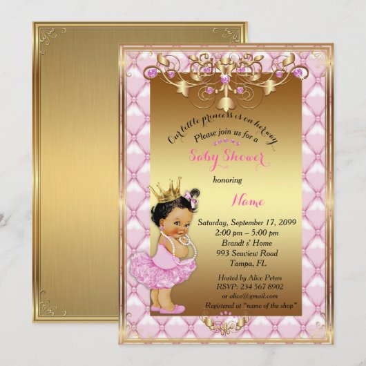 Invitation Petite peau claire Princesse, Baby shower Invitati (Devant / Derrière)