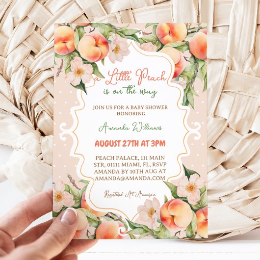 Invitation Petite Pêche Floral rose été bébé fille douche