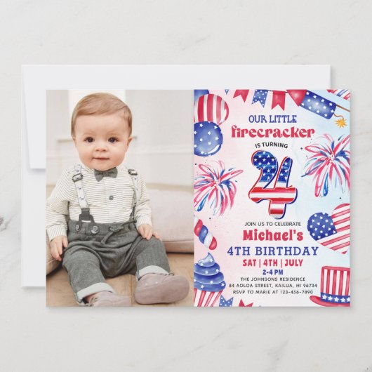 Invitation Petite Pétard 4 Juillet  4e Anniversaire Photo (Devant)