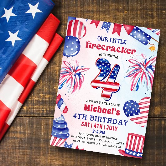 Invitation Petite Pétard 4 Juillet  4e Fête d'anniversaire