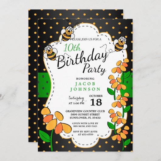 Invitation Petite petite bourde d'abeilles d'anniversaire (Devant / Derrière)