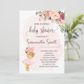 Invitation Petite petite fille Baby shower de fleurs roses (Debout devant)