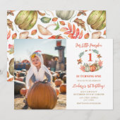 Invitation Petite photo Citrouille Automne 1er anniversaire (Devant / Derrière)