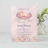 Invitation Petite pois doux | Baby shower de fleurs roses mig (Debout devant)