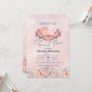 Invitation Petite pois doux Baby shower de fleurs roses mig