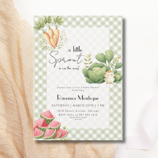 Invitation Petite Pousse Baby Shower Vert Gingham