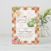 Invitation Petite pousse Baby Shower Violet Gingham (Debout devant)