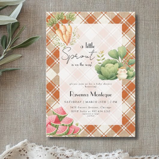 Invitation Petite pousse Baby Shower Violet Gingham