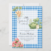 Invitation Petite pousse gingham bleu Baby Shower mignon (Devant)