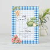 Invitation Petite pousse gingham bleu Baby Shower mignon (Debout devant)