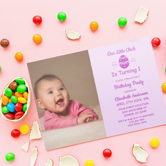 Invitation Petite poussette Pâques 1er anniversaire