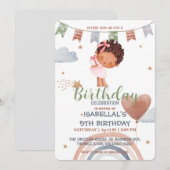 Invitation Petite princesse afro filles Balloon Anniversaire (Devant / Derrière)