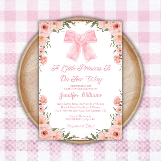 Invitation petite princesse, arc rose baby shower floral