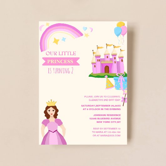 Invitation petite princesse avec château joli anniversaire en