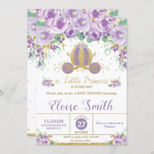 Invitation Petite princesse Baby shower Carriage Floral viole