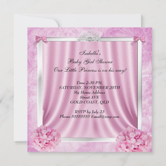 Invitation Petite princesse Baby shower fille Africaine Améri (Dos)