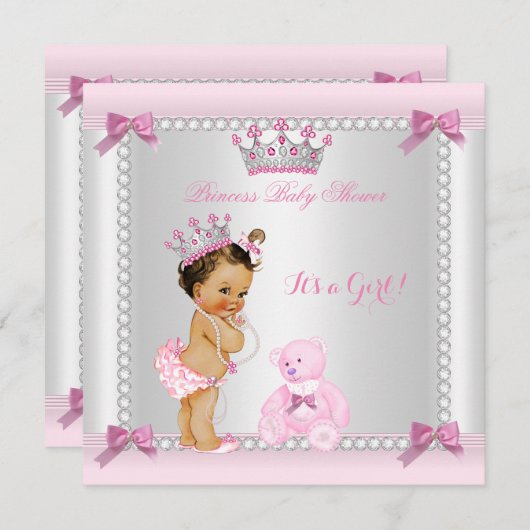 Invitation Petite princesse Baby shower fille Brunette (Devant / Derrière)