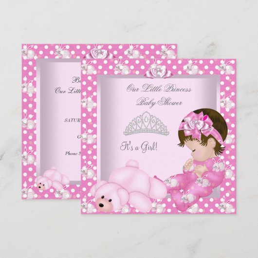 Invitation Petite princesse Baby shower fille lapins roses (Devant / Derrière)