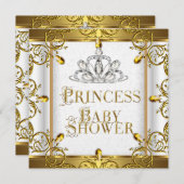Invitation Petite princesse Baby shower fille or blanc Tiara (Devant / Derrière)