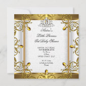 Invitation Petite princesse Baby shower fille or blanc Tiara (Dos)