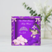 Invitation Petite princesse Baby shower fille pourpre Damas (Debout devant)