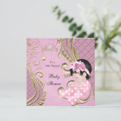 Invitation Petite princesse Baby shower fille rose blanc or (Debout devant)