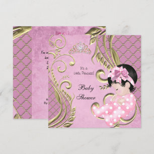 Invitation Petite Princesse Baby Shower Fille Rose Blanc Or
