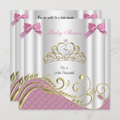 Invitation Petite princesse Baby shower fille rose blanc or 3 (Devant / Derrière)