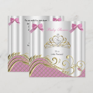 Invitation Petite Princesse Baby Shower Fille Rose Blanc Or 3