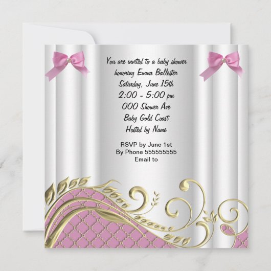 Invitation Petite princesse Baby shower fille rose blanc or 3 (Dos)