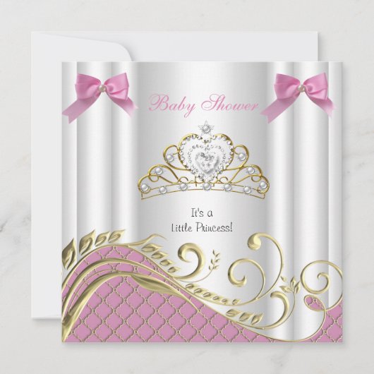Invitation Petite princesse Baby shower fille rose blanc or 3 (Devant)