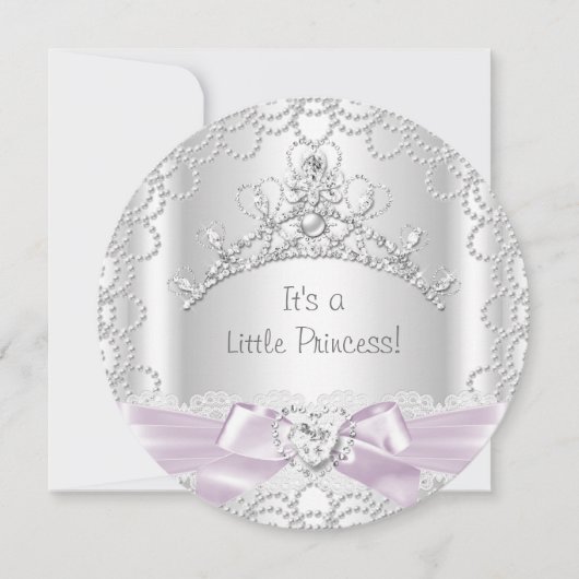 Invitation Petite Princesse Baby Shower Fille Rose Blanc Perl (Devant)