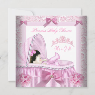 Invitation Petite Princesse Baby Shower Fille Rose Damassé