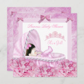 Invitation Petite princesse Baby shower fille rose floral (Devant / Derrière)