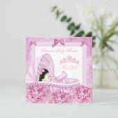 Invitation Petite princesse Baby shower fille rose floral (Debout devant)