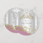 Invitation Petite princesse Baby shower fille rose Pearl or (Devant / Derrière)
