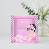 Invitation Petite Princesse Baby Shower Fille Rose Points 2 (Debout devant)