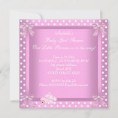 Invitation Petite Princesse Baby Shower Fille Rose Points 2 (Dos)
